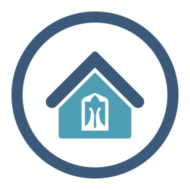 Yuvarlak ev düz mavi ve mavi renkler vektör simgesi