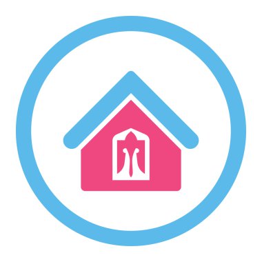 Yuvarlak vektör simge ev düz pembe ve mavi renkler