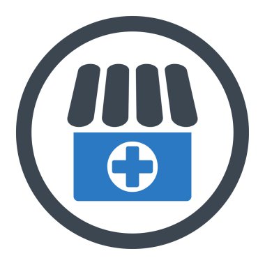 Eczane düz düz mavi renk vektör simge yuvarlak