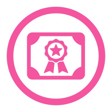 Sertifika düz pembe renk yuvarlak vektör simgesi