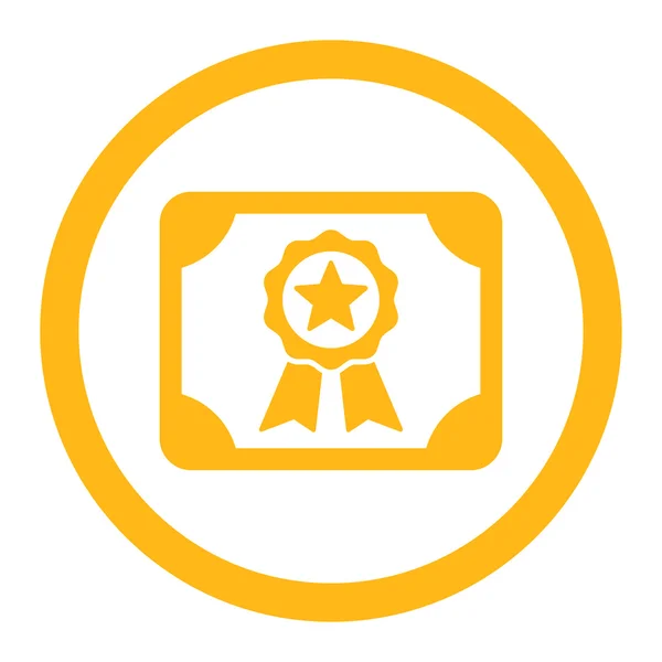 Certificado cor amarela plana ícone vetor arredondado — Vetor de Stock