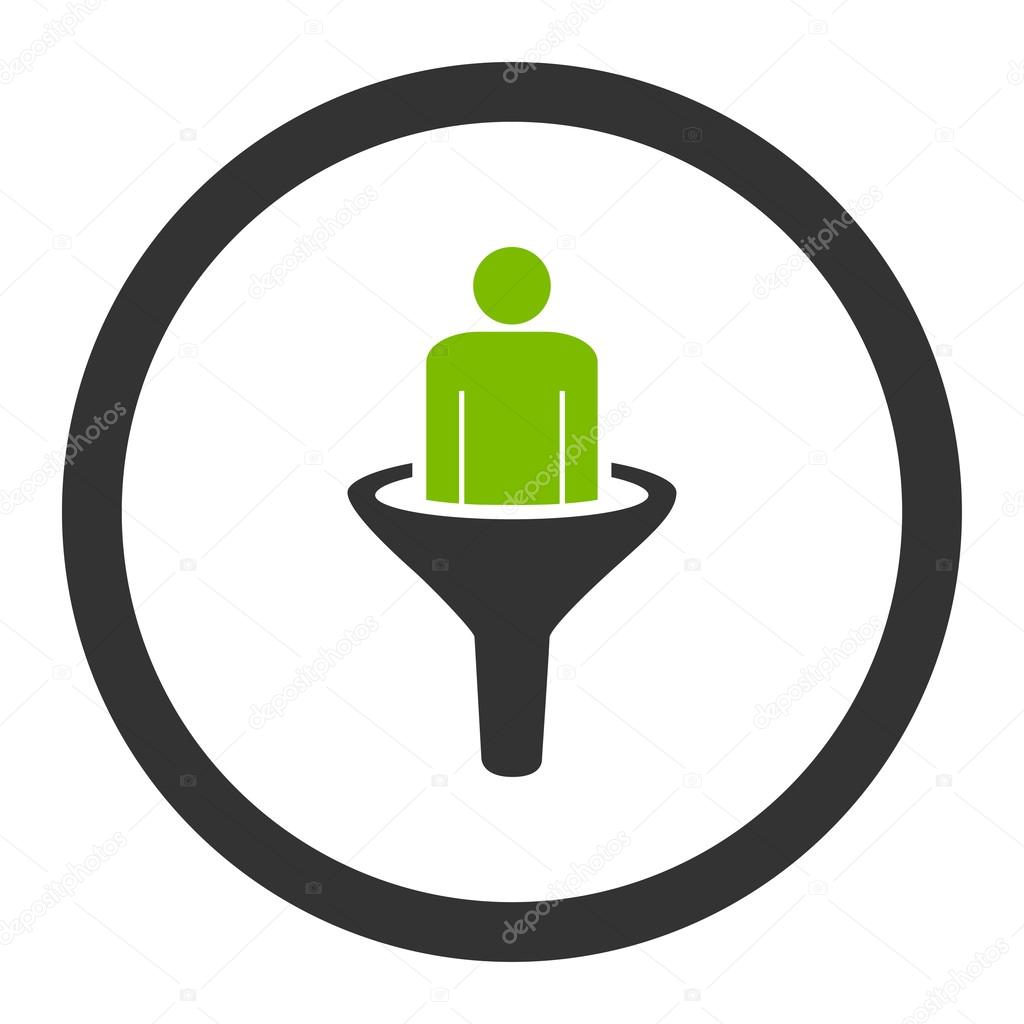 Sales funnel flat eco green and gray colors rounded vector icon