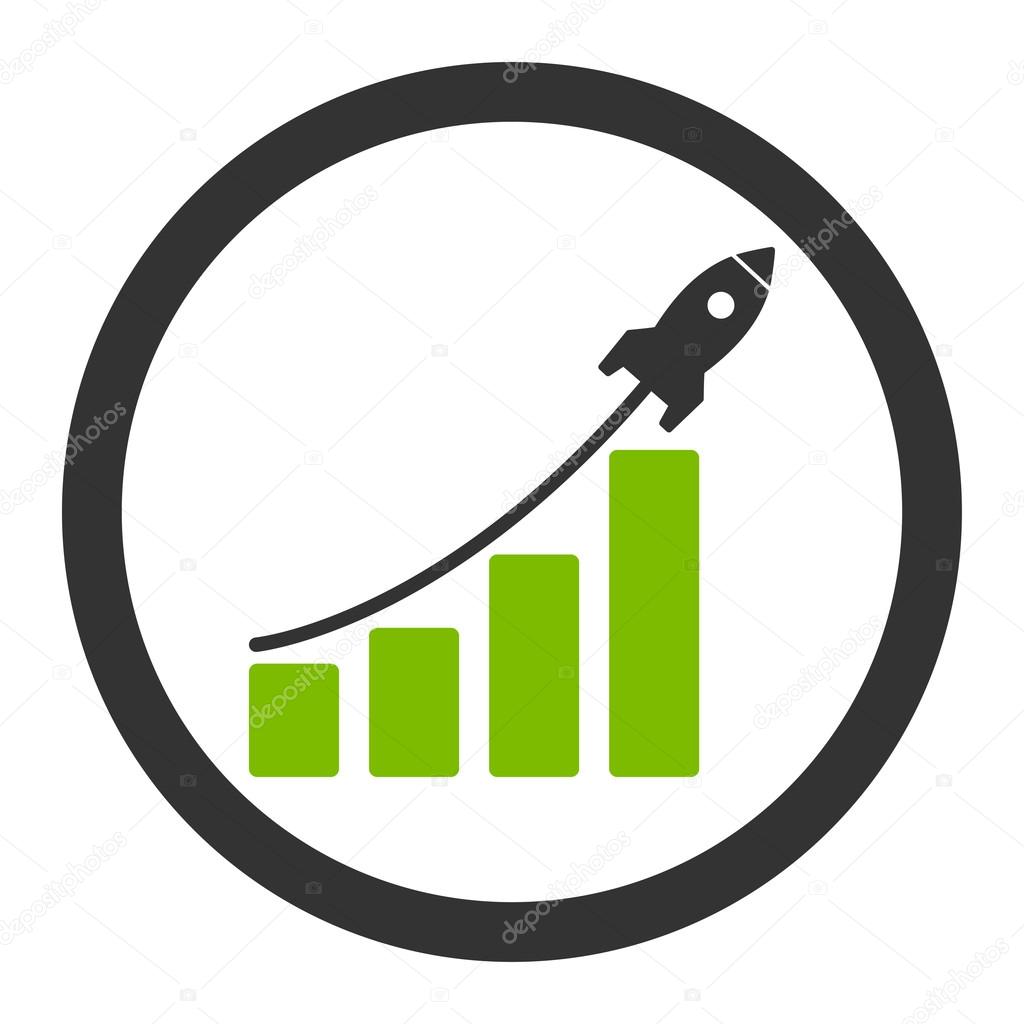 Startup sales flat eco green and gray colors rounded vector icon