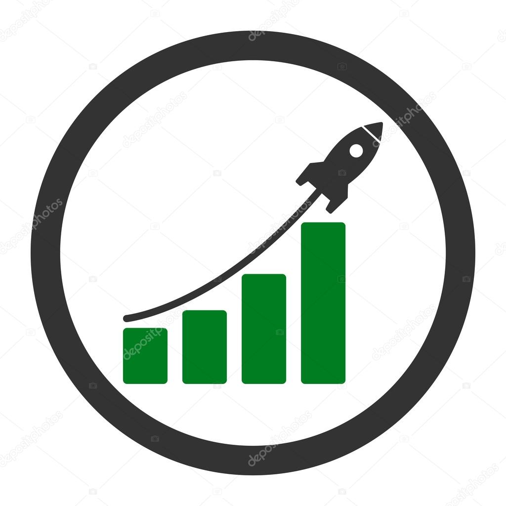 Startup sales flat green and gray colors rounded vector icon