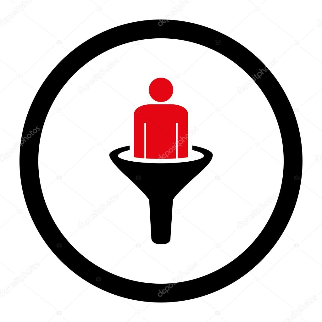 Sales funnel flat intensive red and black colors rounded vector icon