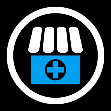 Drugstore flat blue and white colors rounded vector icon