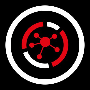 Connections diagram flat red and white colors rounded vector icon