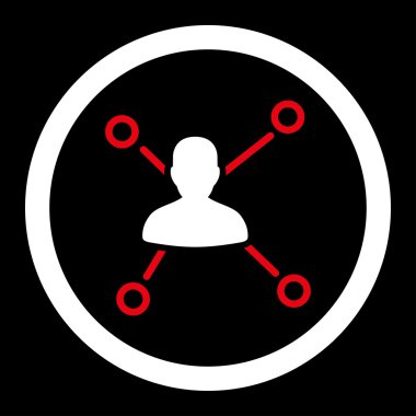 Relations flat red and white colors rounded vector icon