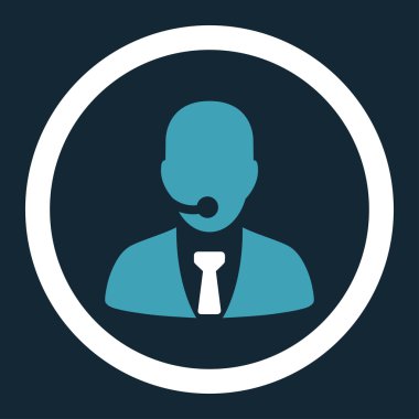 Call center operator flat blue and white colors rounded vector icon