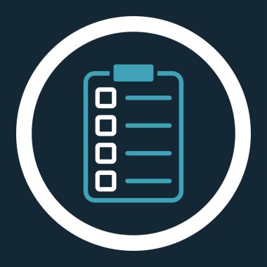 Examination flat blue and white colors rounded vector icon