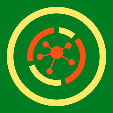 Connections diagram flat orange and yellow colors rounded vector icon