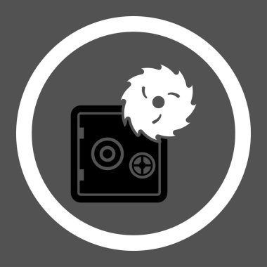 Hacking theft flat black and white colors rounded vector icon