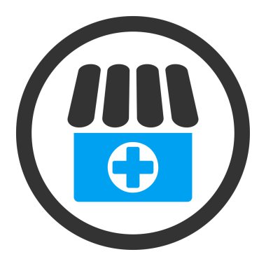 Düz mavi ve gri renkli eczane yuvarlak vektör simgesi