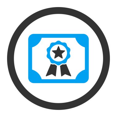 Certificate flat blue and gray colors rounded vector icon