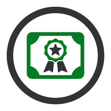 Sertifika düz yeşil ve gri renkler vektör simge yuvarlak