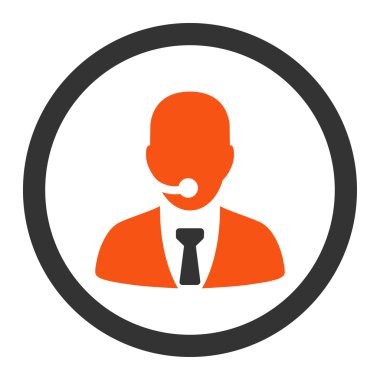 Call center operator flat orange and gray colors rounded vector icon
