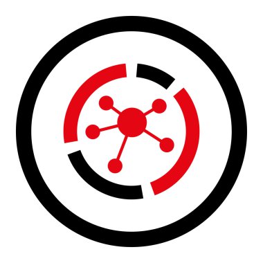 Connections diagram flat intensive red and black colors rounded vector icon