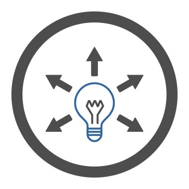 Fikir düz kobalt ve gri renkler yuvarlak vektör simgesi