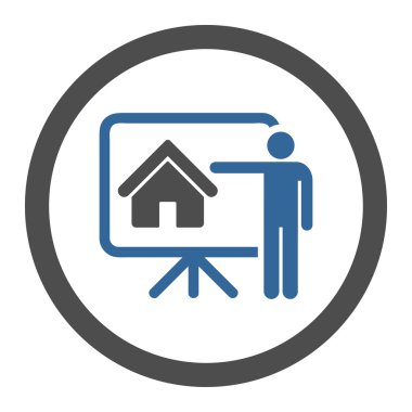 Emlakçı düz kobalt ve gri renkler yuvarlak vektör simgesi