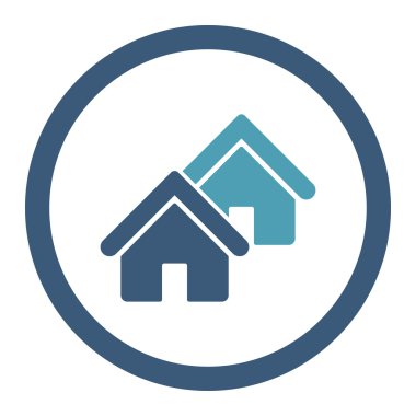 Realty yuvarlak düz mavi ve mavi renkler vektör simgesi
