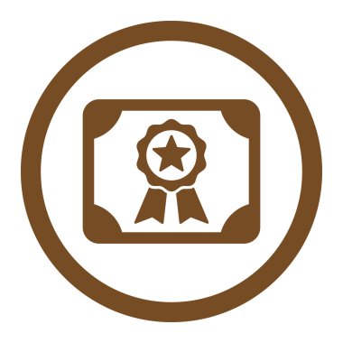 Sertifika düz kahverengi renk yuvarlak vektör simgesi