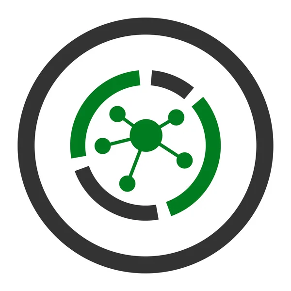Diagramme de connexions couleurs plates vertes et grises icône vectorielle arrondie — Image vectorielle