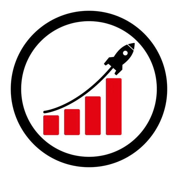 Startup sales flat intensive red and black colors rounded vector icon — Stock Vector
