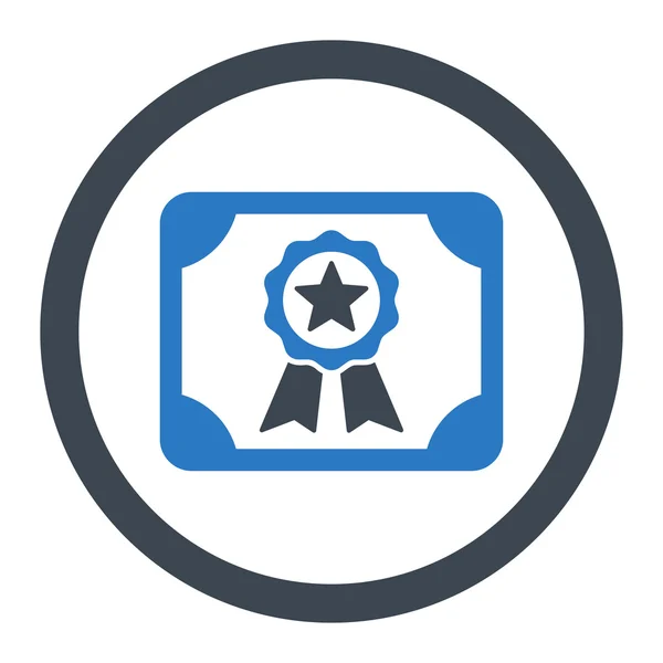 Płaskie gładkie kolory niebieski certyfikat zaokrąglone ikona wektor — Wektor stockowy