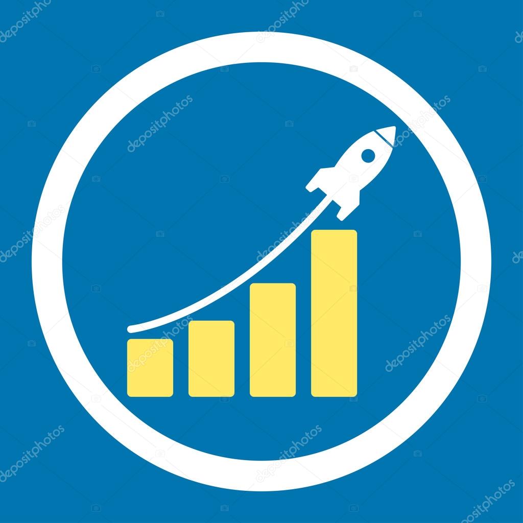 Startup sales flat yellow and white colors rounded vector icon