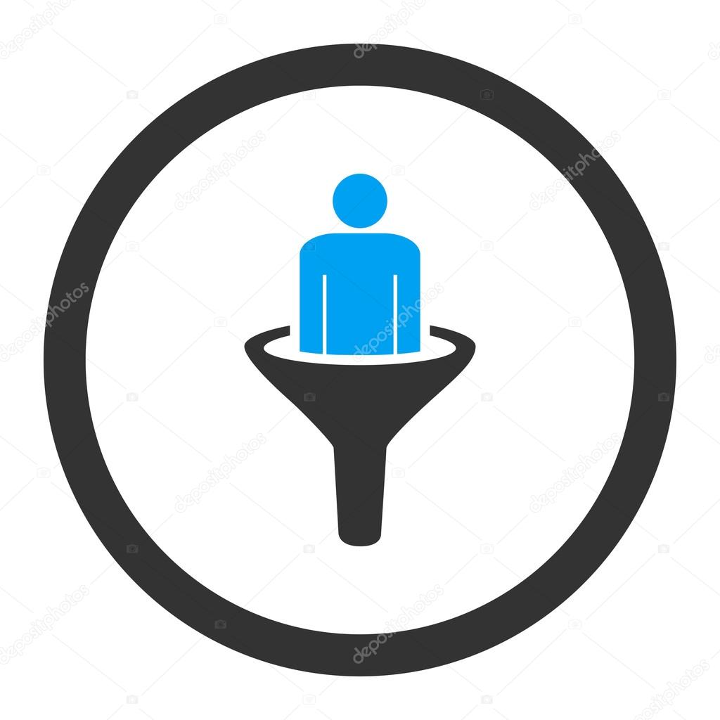 Sales funnel flat blue and gray colors rounded vector icon