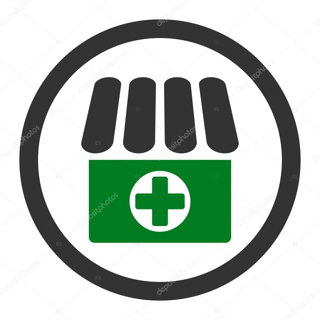 Drugstore flat green and gray colors rounded vector icon