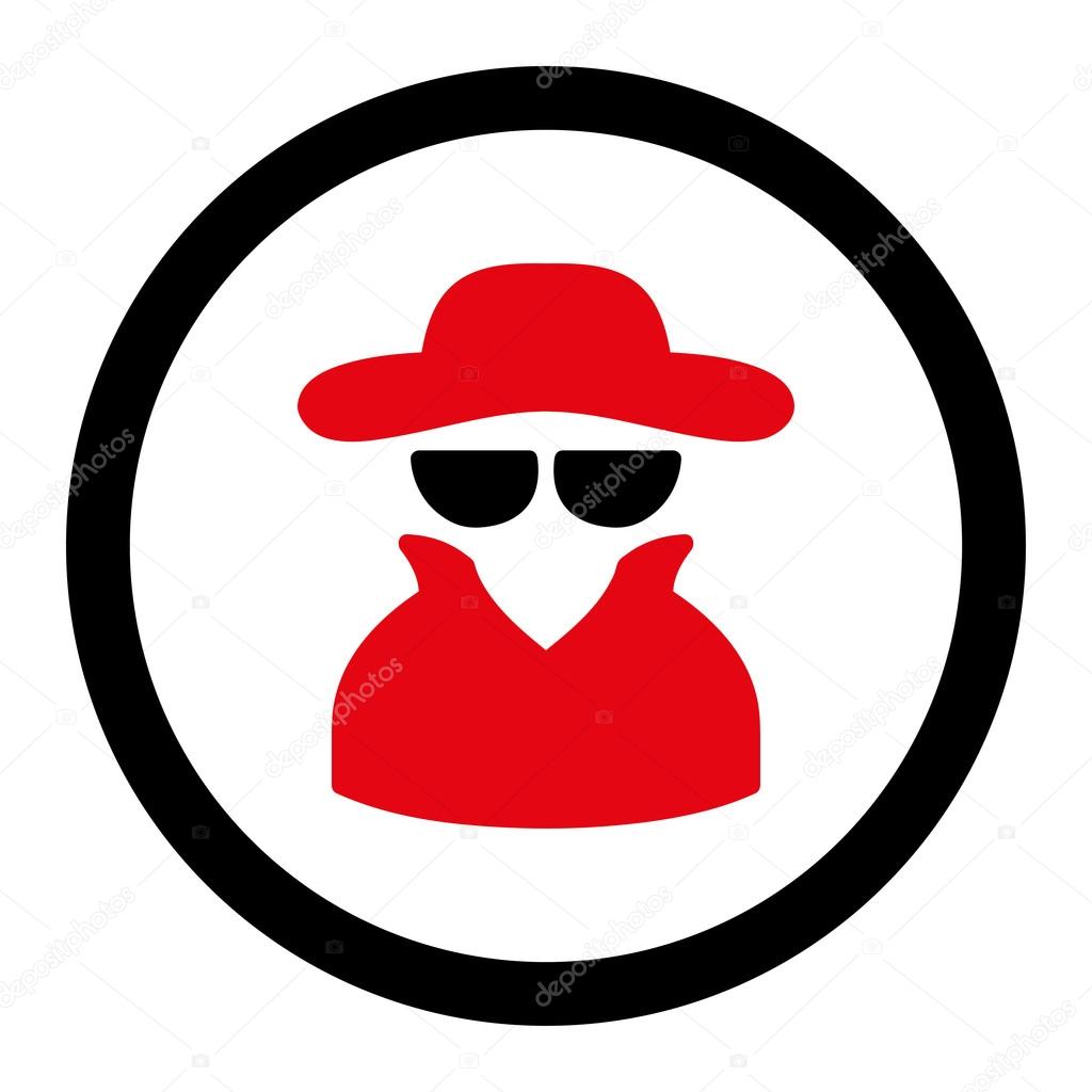 Spy flat intensive red and black colors rounded vector icon
