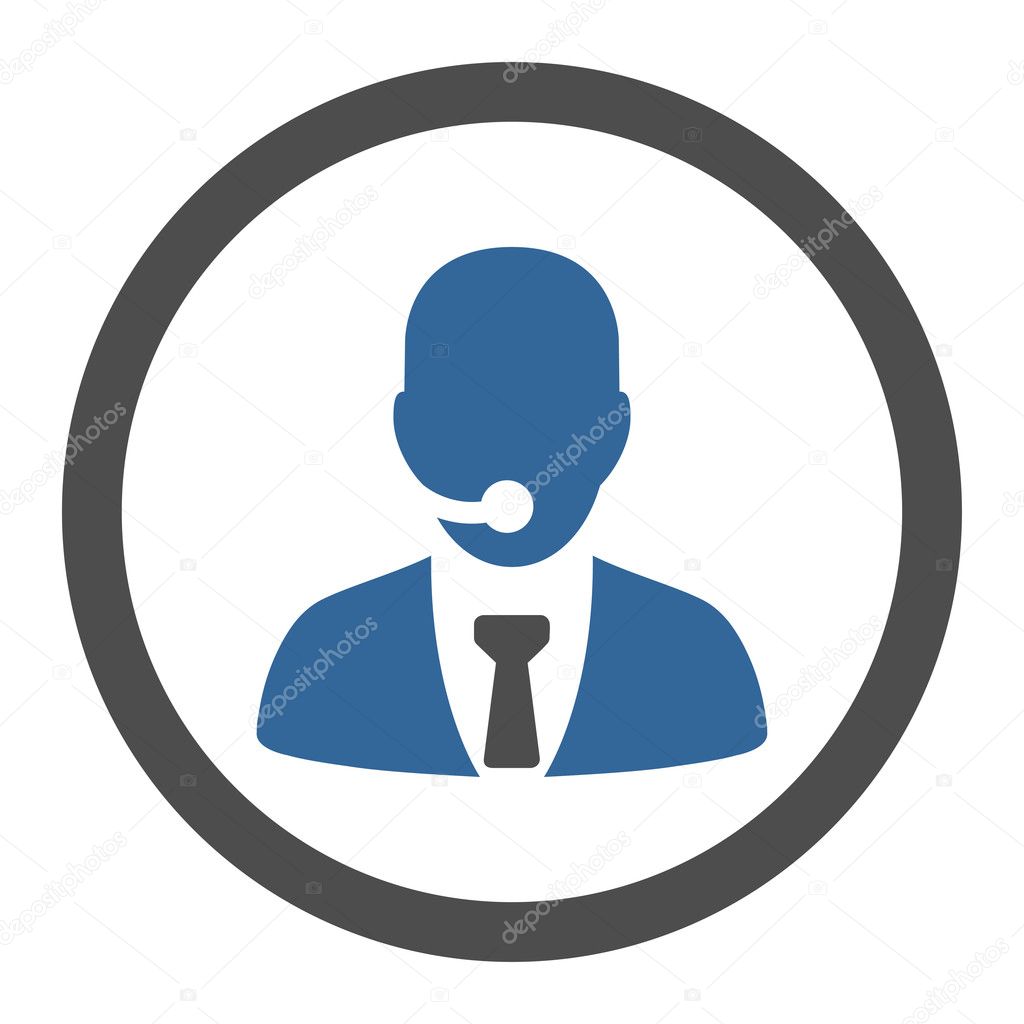 Call center operator flat cobalt and gray colors rounded vector icon