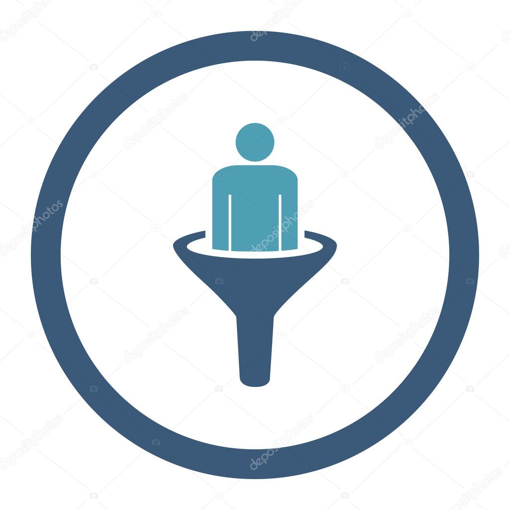 Sales funnel flat cyan and blue colors rounded vector icon