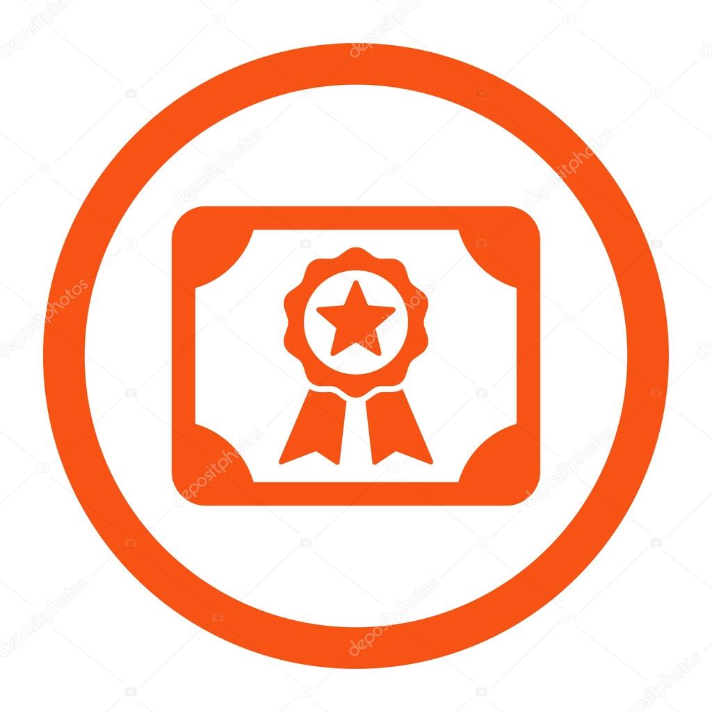 Certificate flat orange color rounded vector icon