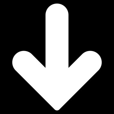 Ok aşağı düz beyaz renk simgesi