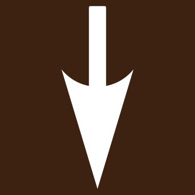 Keskin aşağı ok düz beyaz renk simgesi