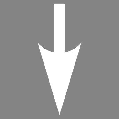 Keskin aşağı ok düz beyaz renk simgesi