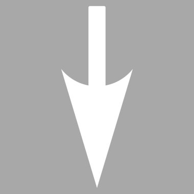 Keskin aşağı ok düz beyaz renk simgesi