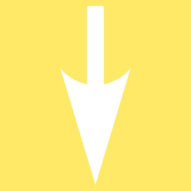 Keskin aşağı ok düz beyaz renk simgesi