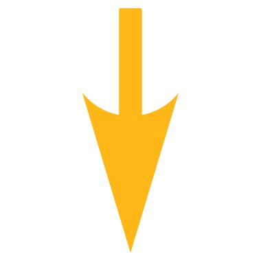 Keskin aşağı ok düz sarı renk simgesi