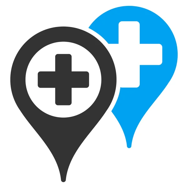 Mapa del Hospital Marcadores Icono — Vector de stock