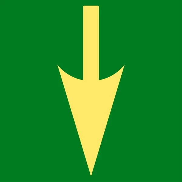 Sharp giù freccia piatto icona di colore giallo — Vettoriale Stock