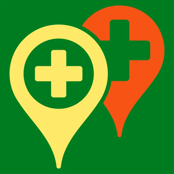 Mapa del Hospital Marcadores Icono — Vector de stock