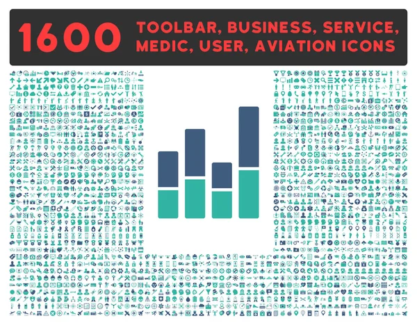 Büyük piktogram koleksiyonu ile çubuk grafik simgesi — Stok Vektör