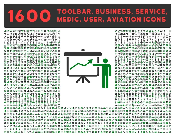 Icône de présentation de projet avec grande collection de pictogrammes — Image vectorielle