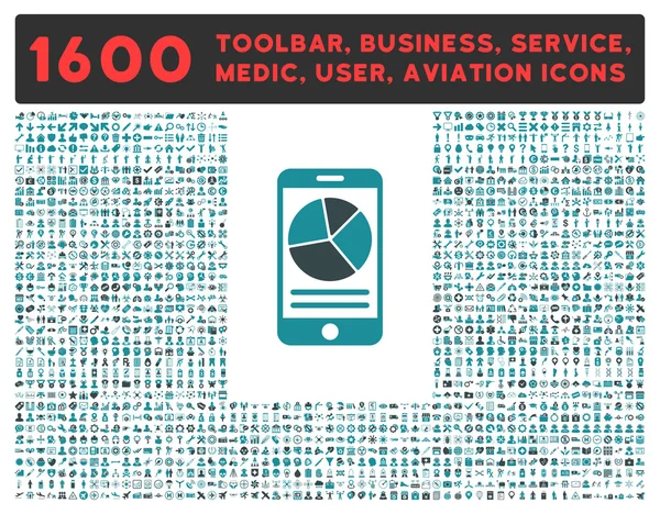 Ícone de relatório móvel com grande coleção de pictogramas —  Vetores de Stock