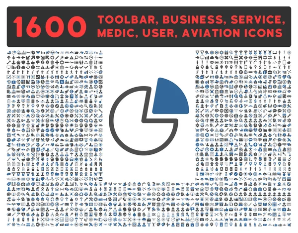 Ícone de gráficos de torta com grande coleção de pictogramas — Vetor de Stock
