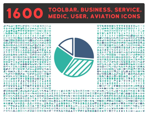 Ícone de gráfico de torta com grande coleção de pictogramas — Vetor de Stock