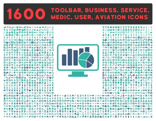 Ícone Estatístico com Grande Coleção de Pictogramas — Vetor de Stock